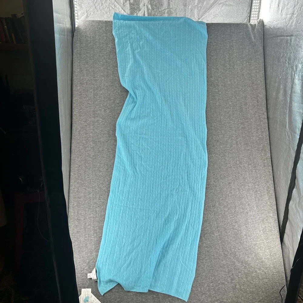 Precious Fibers 100% Cashmere Cable Knit Wrap Scarf Turquoise Blue One Size NWT